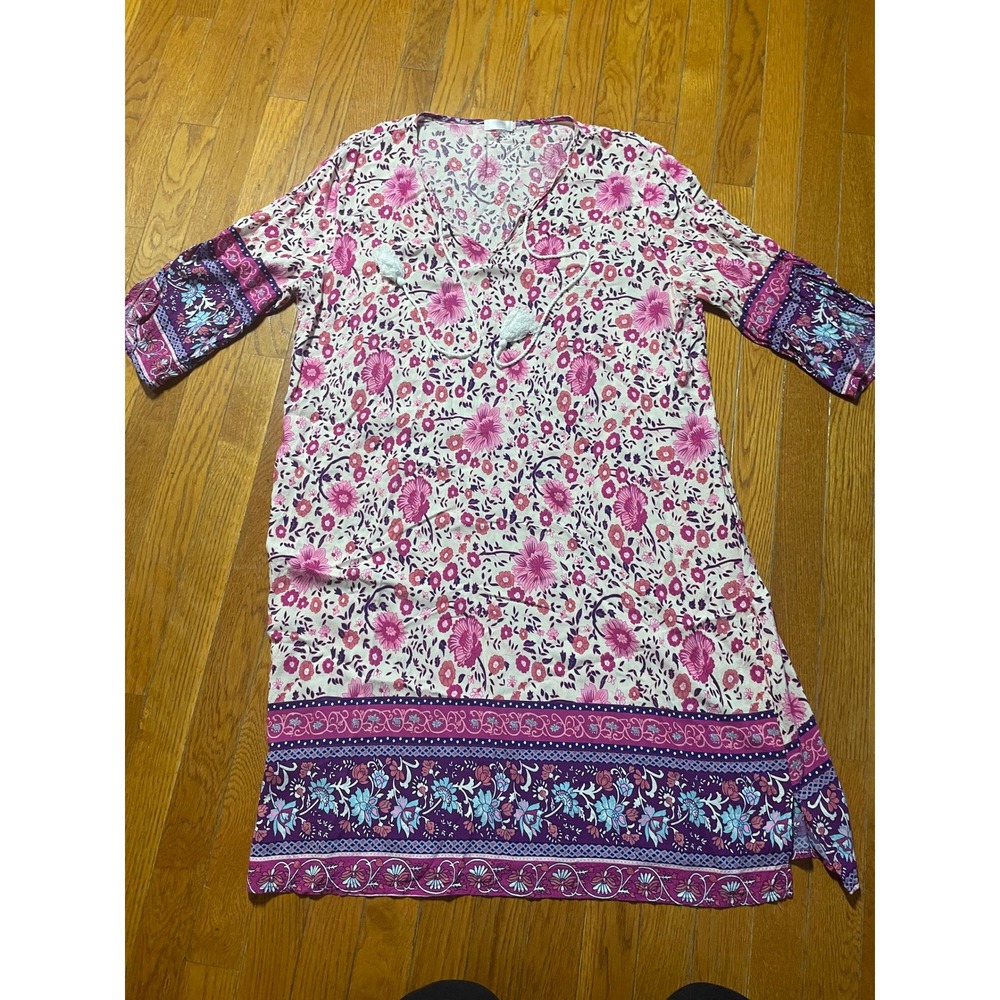 Halife Womens Shift Dress Sz 2XL AOP Floral Tassel Boho Cottagecore‎ Lightweight
